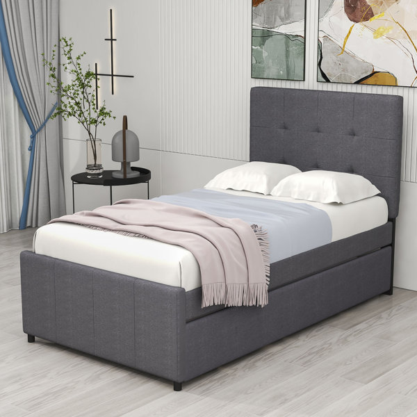 Red Barrel Studio® Twin Size Linen Upholstered Platform Bed with Twin